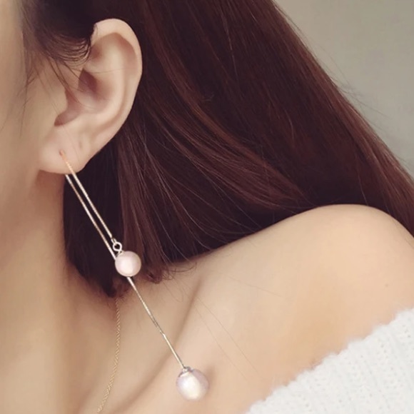 🌟 Sterling Silver 925 Long Imitation Pearl Earrings - Picture 3 of 5